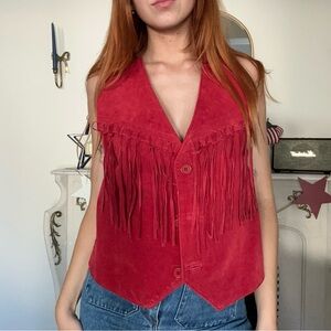 sante fe red genuine leather vest with fringe